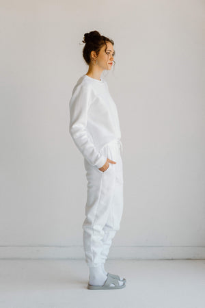 Tri-Blend Fleece Crewneck Sweatshirt Made in USA White