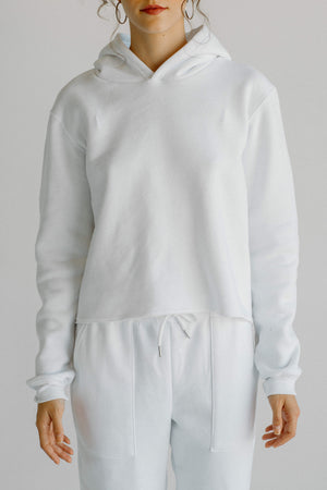 Tri-Blend Fleece Hooded Pullover Sweatshirt with Sweatpants Set White