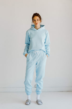 Tri-Blend Fleece Hooded Pullover Sweatshirt with Sweatpants Set Sky Blue