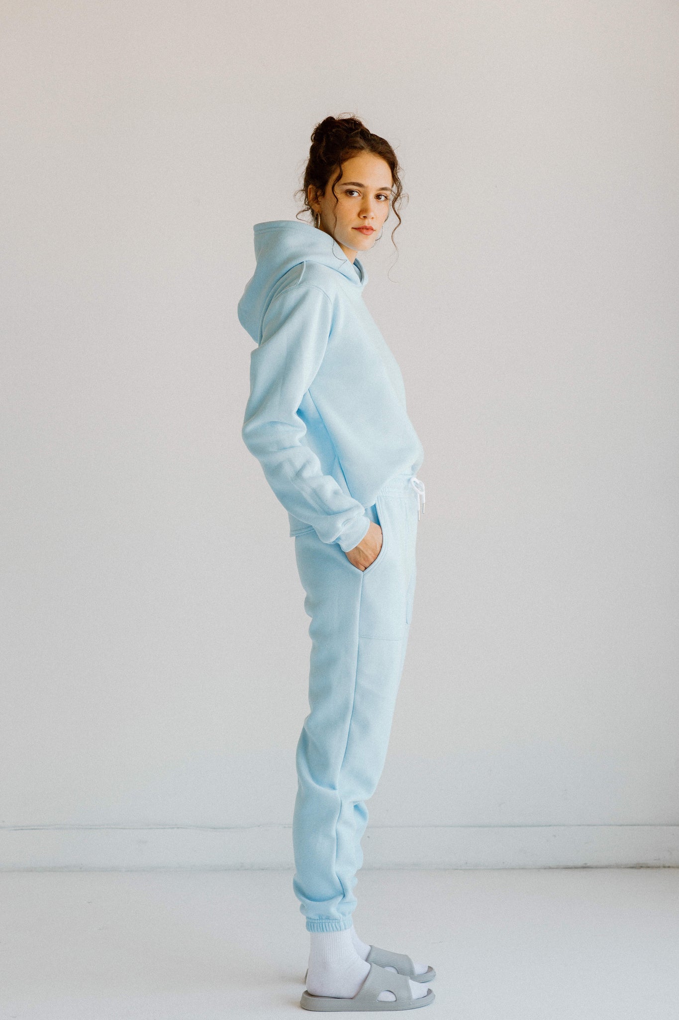 Tri-Blend Fleece Hooded Pullover Sweatshirt with Sweatpants Set Sky Blue