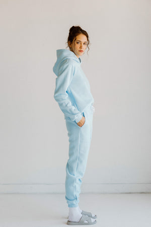 Tri-Blend Fleece Hooded Pullover Sweatshirt with Sweatpants Set Sky Blue