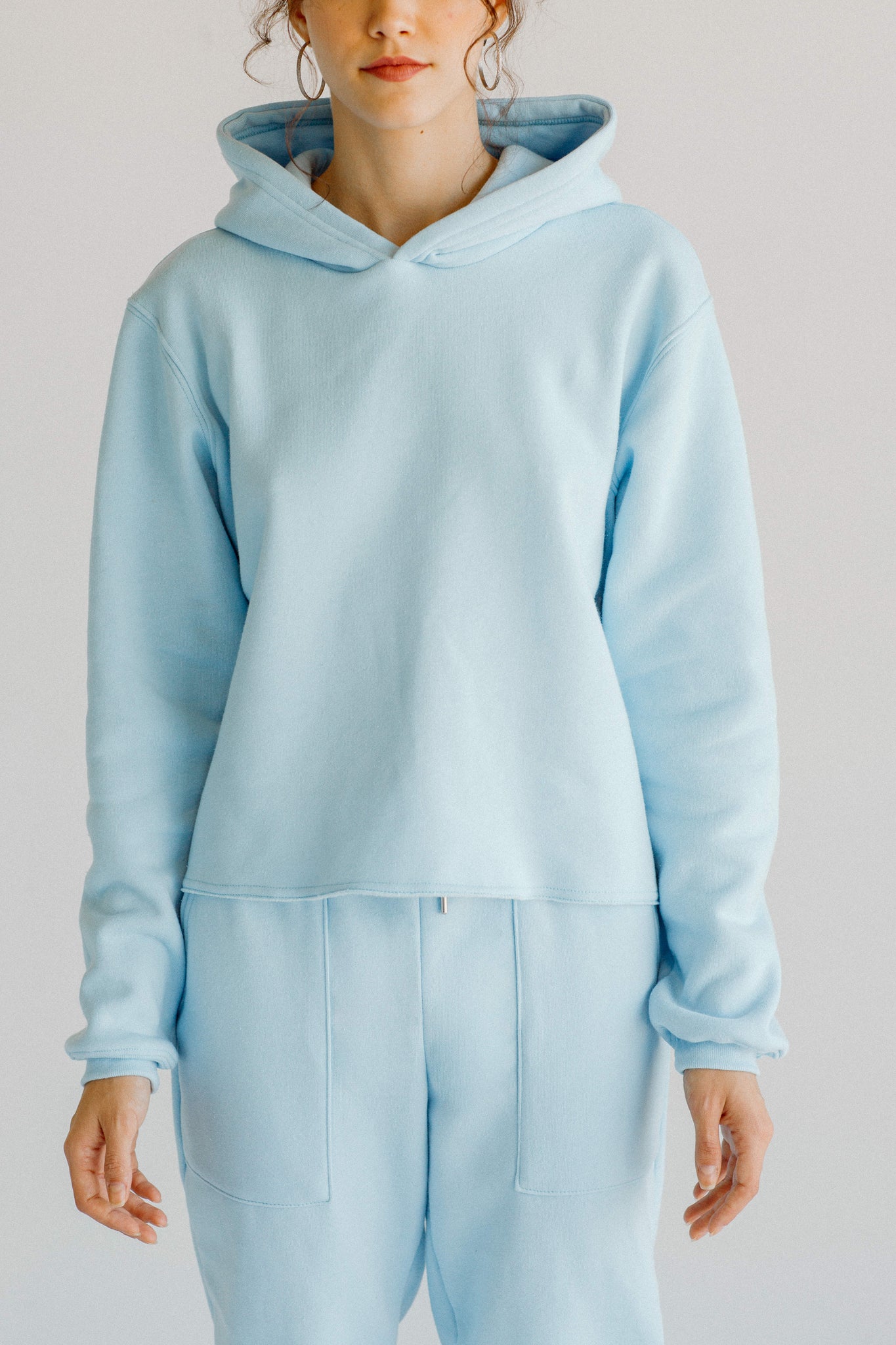 Tri-Blend Fleece Hooded Pullover Sweatshirt with Sweatpants Set Sky Blue