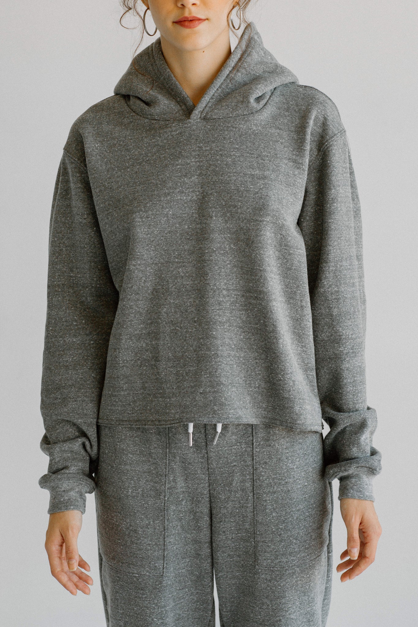 Tri-Blend Fleece Hooded Pullover Sweatshirt with Sweatpants Set Charcoal