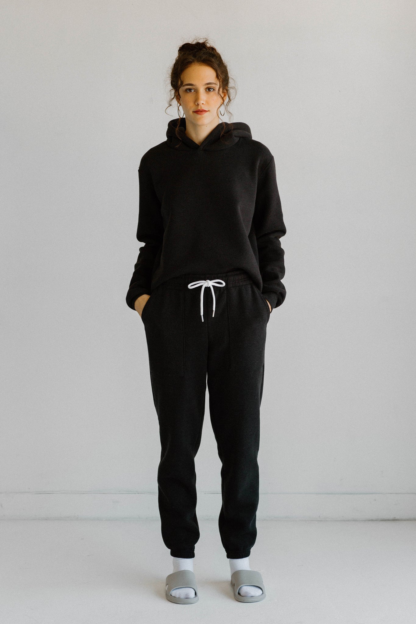 Tri-Blend Fleece Hooded Pullover Sweatshirt with Sweatpants Set Black