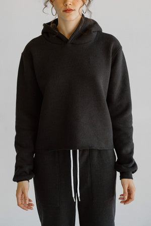Tri-Blend Fleece Hooded Pullover Sweatshirt Black
